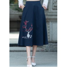 Women navy Cotton embroidery clothes Indian Sewing A line skirts oversized Summer skirt