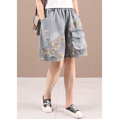 Organic Grey Patchwork Print Denim hot Pants