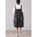 Plus Size Black Plaid Jeans Jumpsuit Shorts Cotton