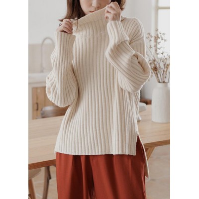 For Work high neck white sweaters plus size winter knitted top