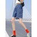 French Light Blue Elastic Waist Drawstring Pockets Cotton Denim Short Pants Summer