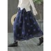 Linen Navy Blue Female Dots Skirt